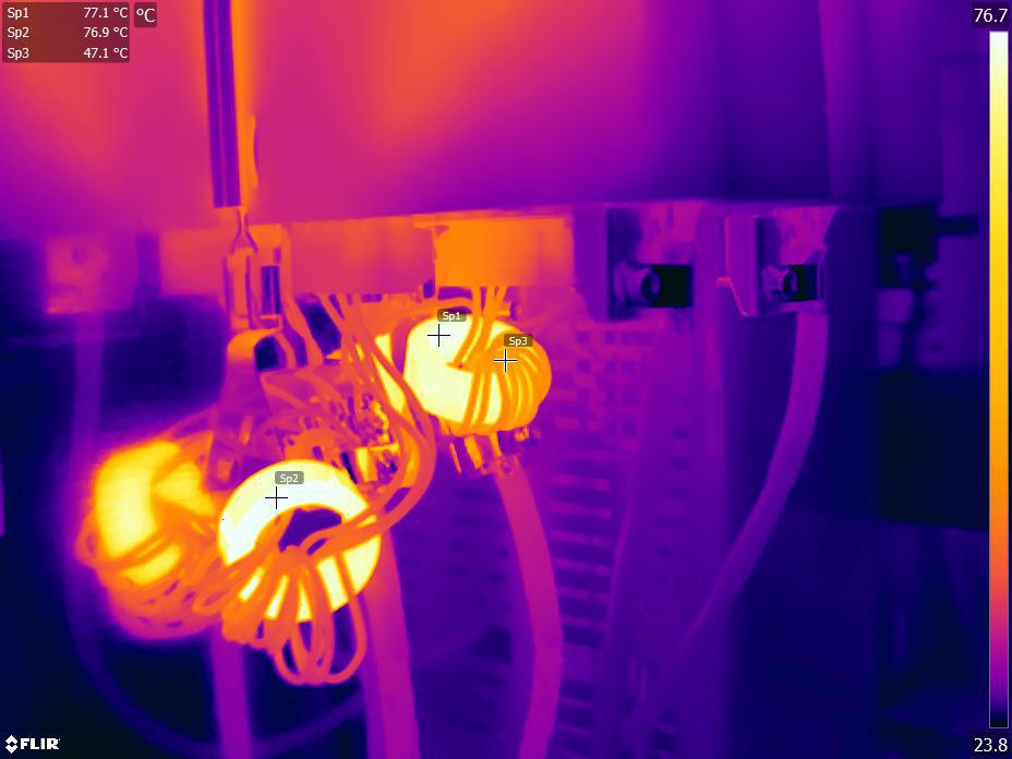 Ferrite core heating by induction.